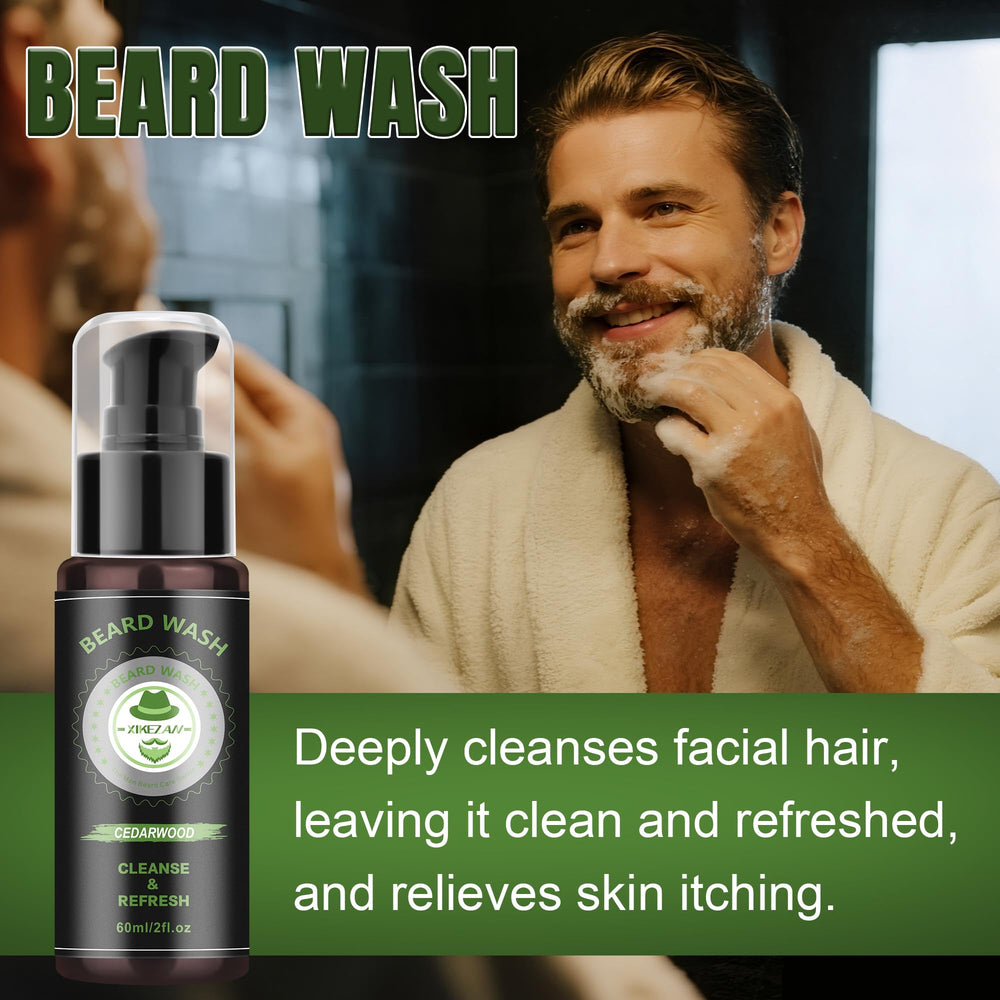 Xikezan beard oil bottle displayed, providing nourishing vitamins for shine and manageability.