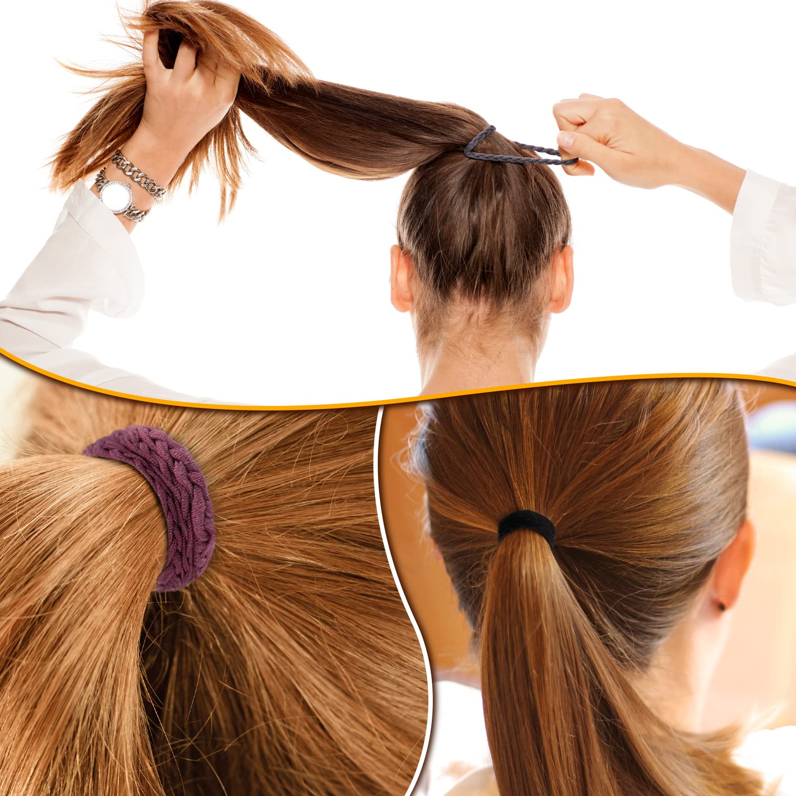 Xinnun pony tail holder set stays secure while braiding or bun styling.