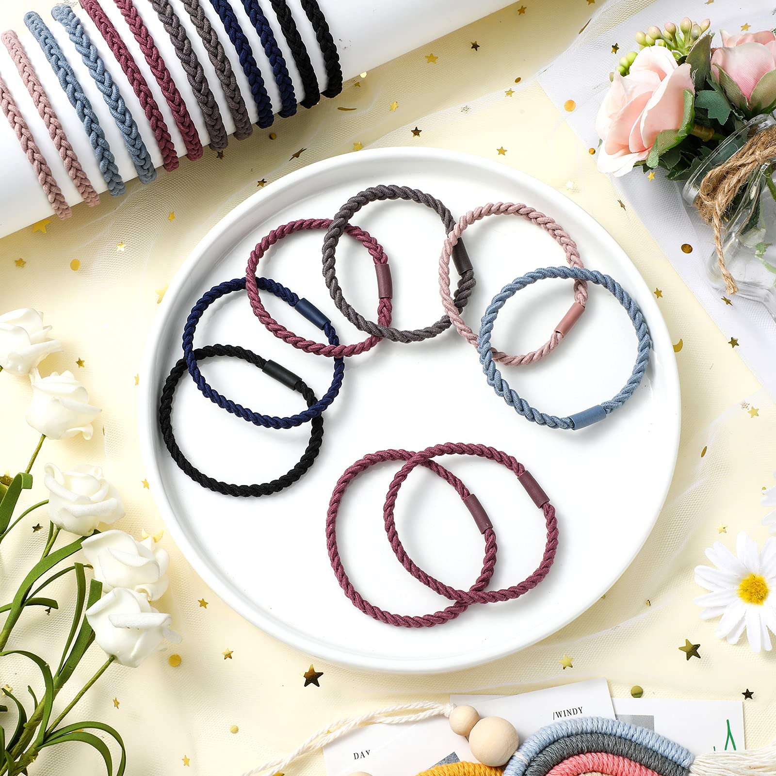Xinnun soft stretch hair ties provide gentle hold without snagging during workouts.