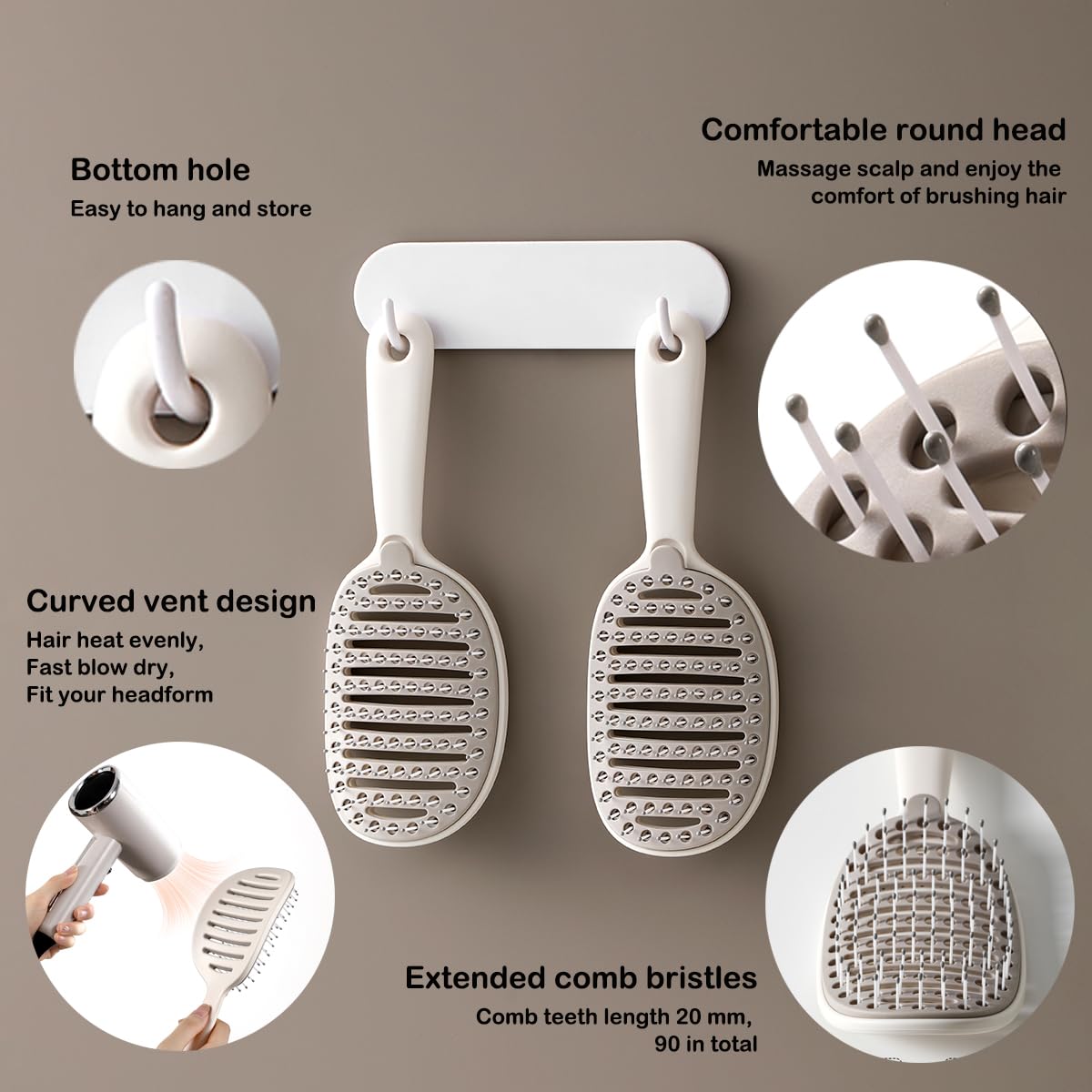 Xinqirity hair brush with blow-drying friendly curved design for heat flow.