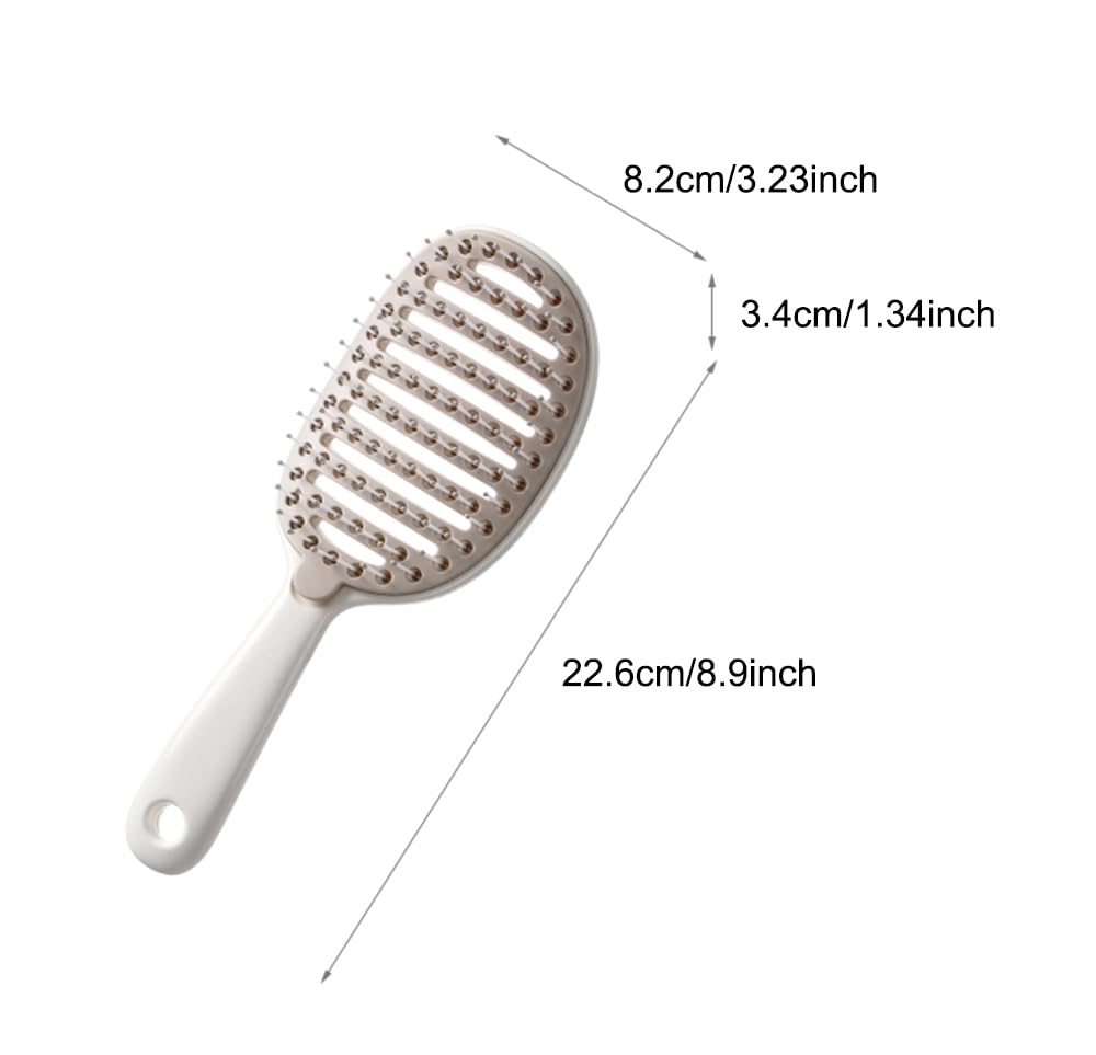 Xinqirity detangler brush curved body with hanging hole for easy storage.