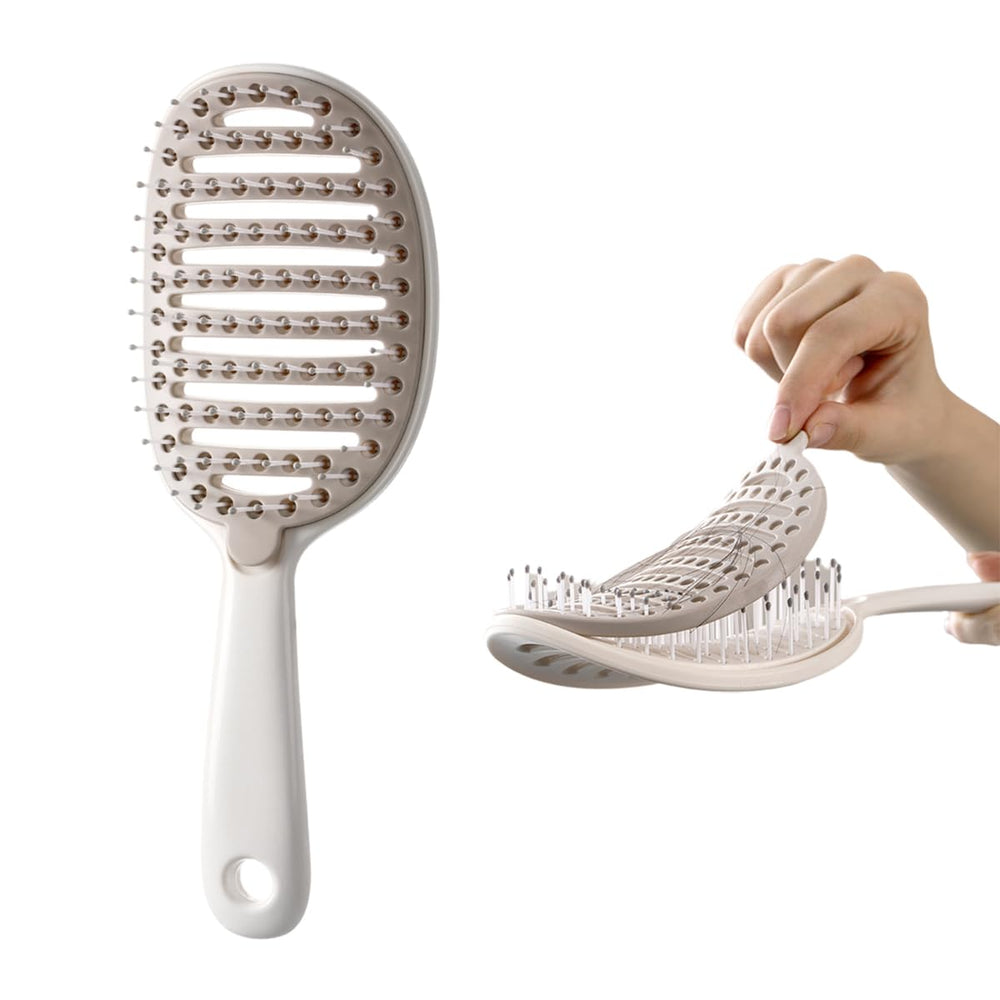 Xinqirity self-cleaning hair brush front view enables quick cleanup after styling.