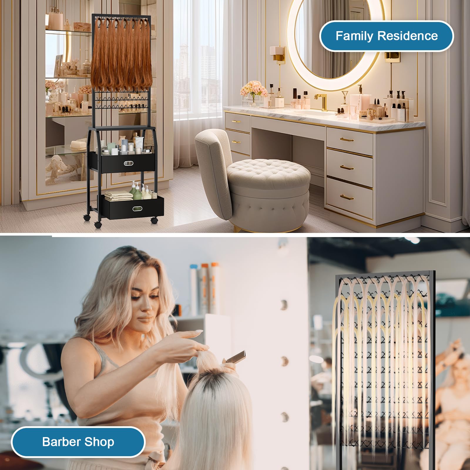 XINTUO organized studio setup helps stylists manage products and accessories efficiently.