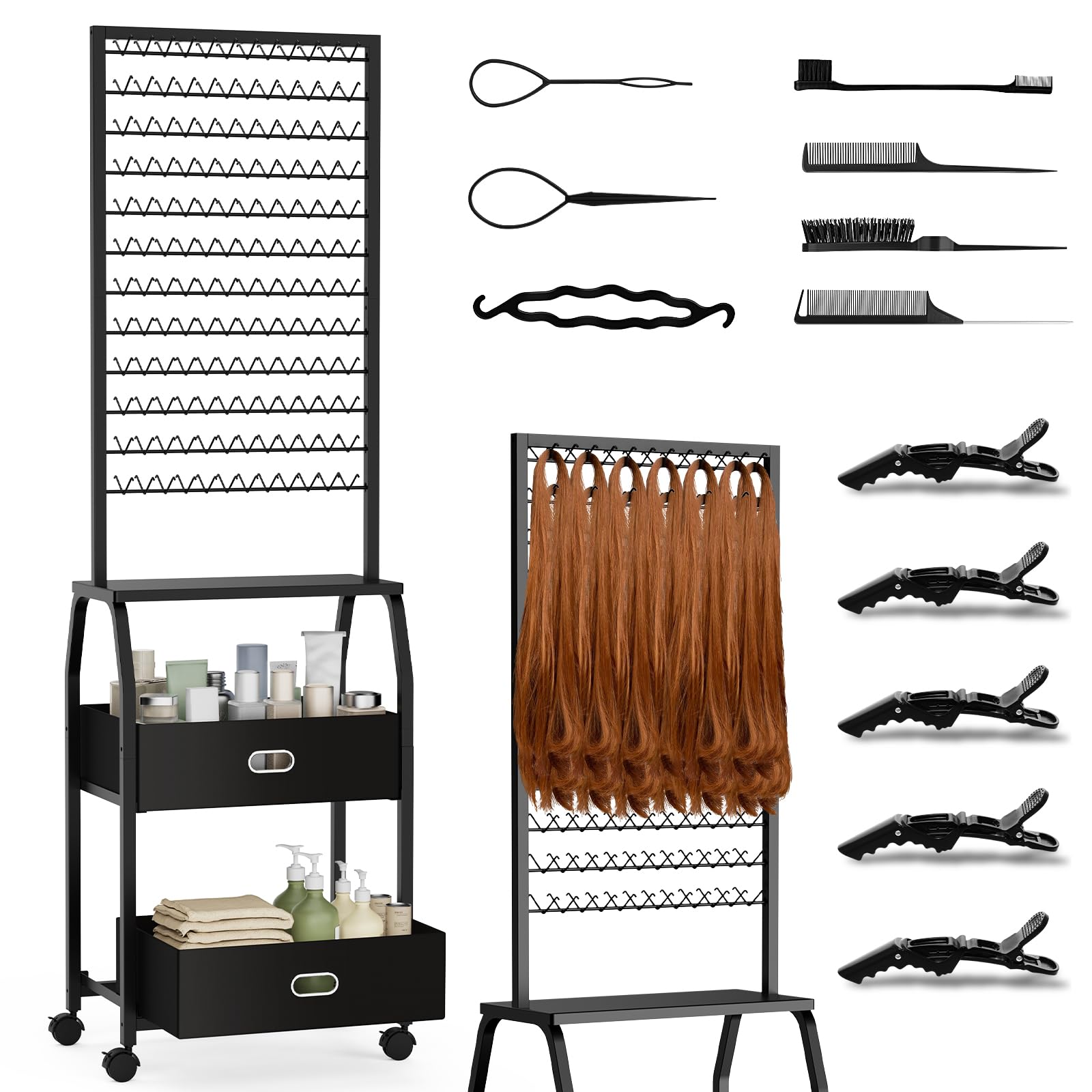 XINTUO portable braiding hair rack with wheels for easy movement during styling sessions.