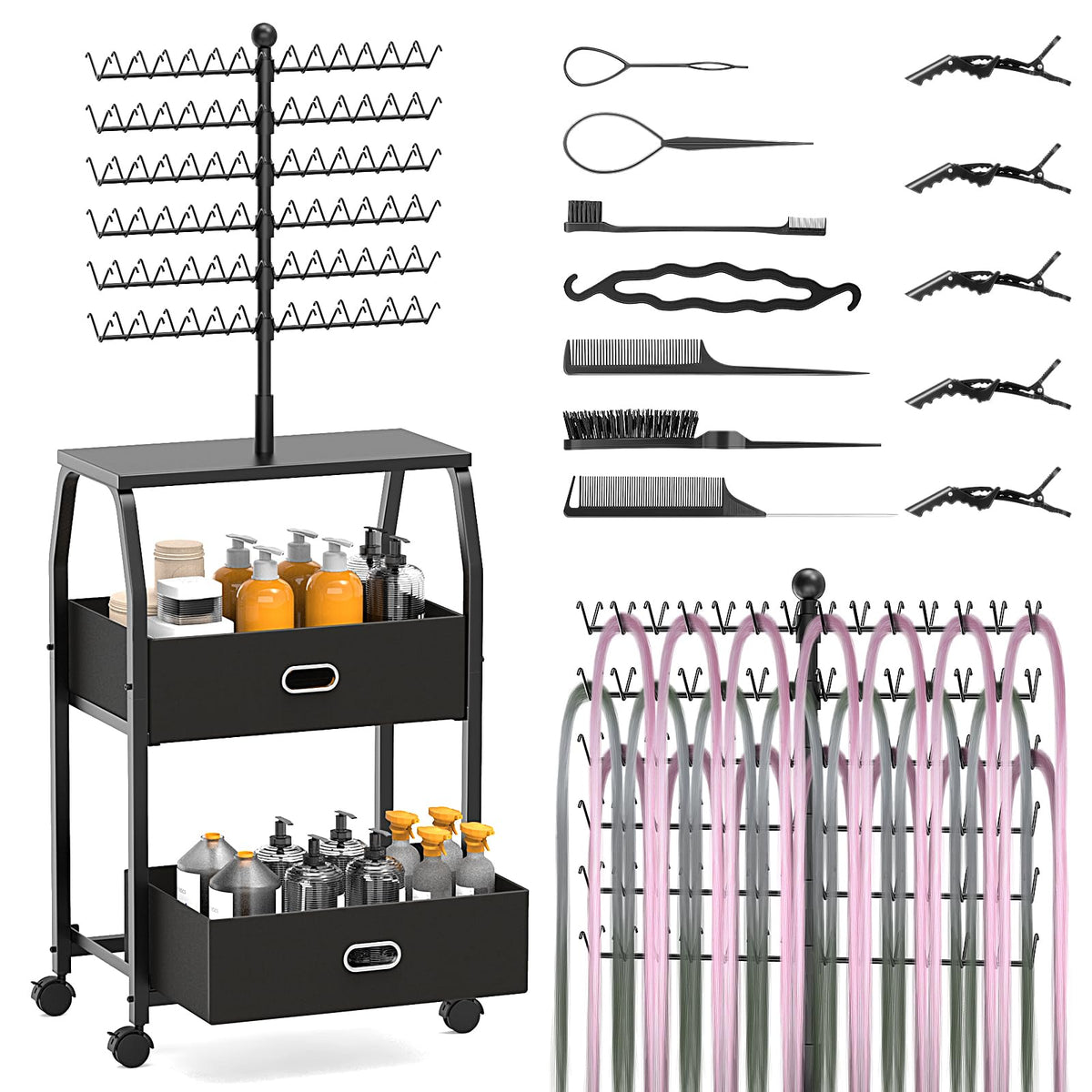 XINTUO portable braiding hair rack wheels for on-site mobile styling