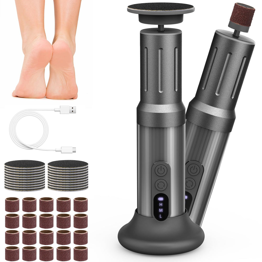 Xisuoka electric foot filer with rechargeable battery for cordless pedicures.