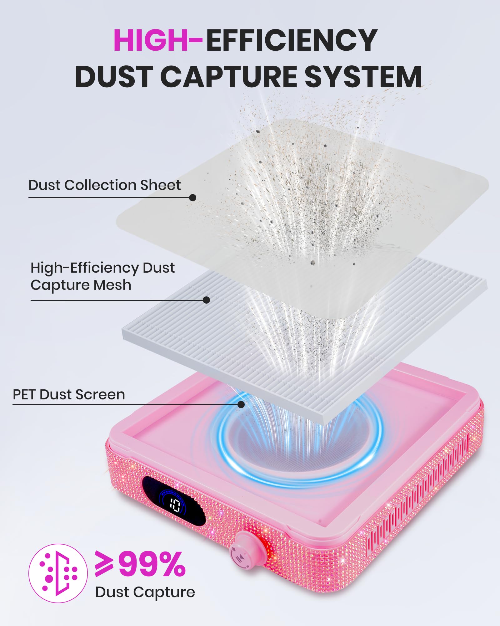 XISZMOG nail dust collector dust-mesh removal shows easy cleaning between clients.