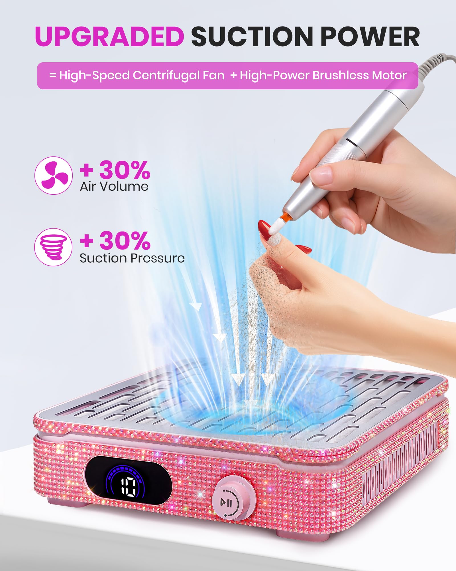 XISZMOG nail dust collector side vent demonstrates continuous airflow for steady performance.