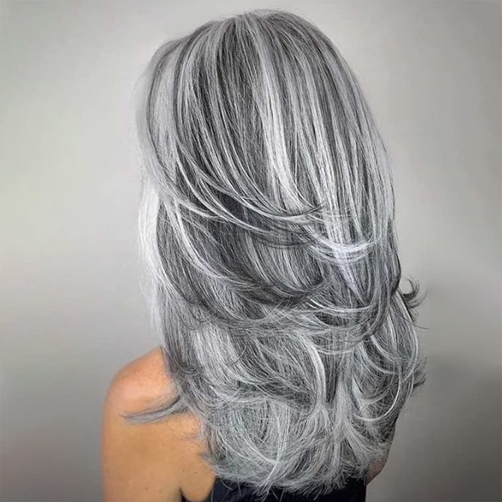 XIUFAXIRUSI long layered wavy wig in silver grey for everyday elegance