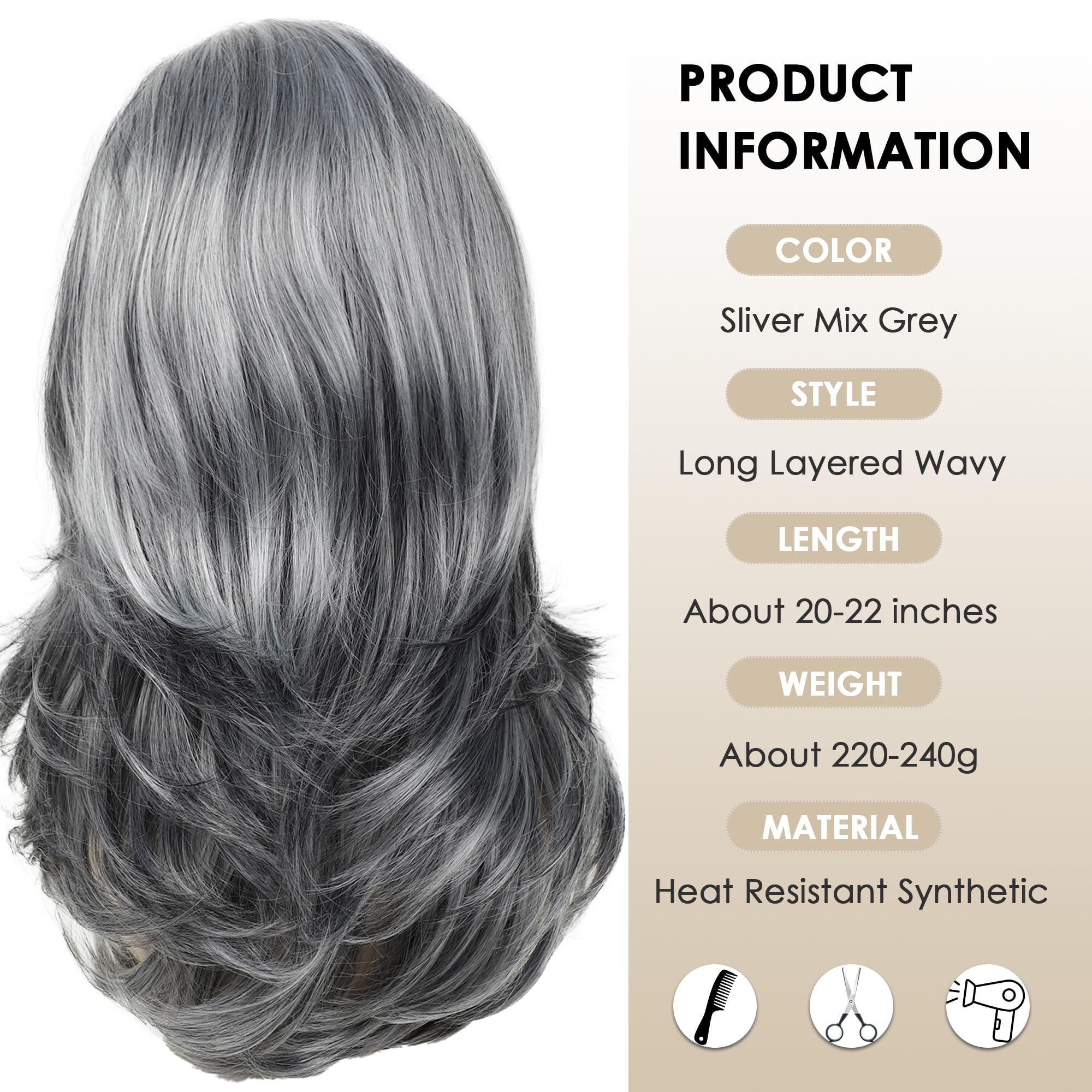 XIUFAXIRUSI silver-grey wavy texture for natural layered look