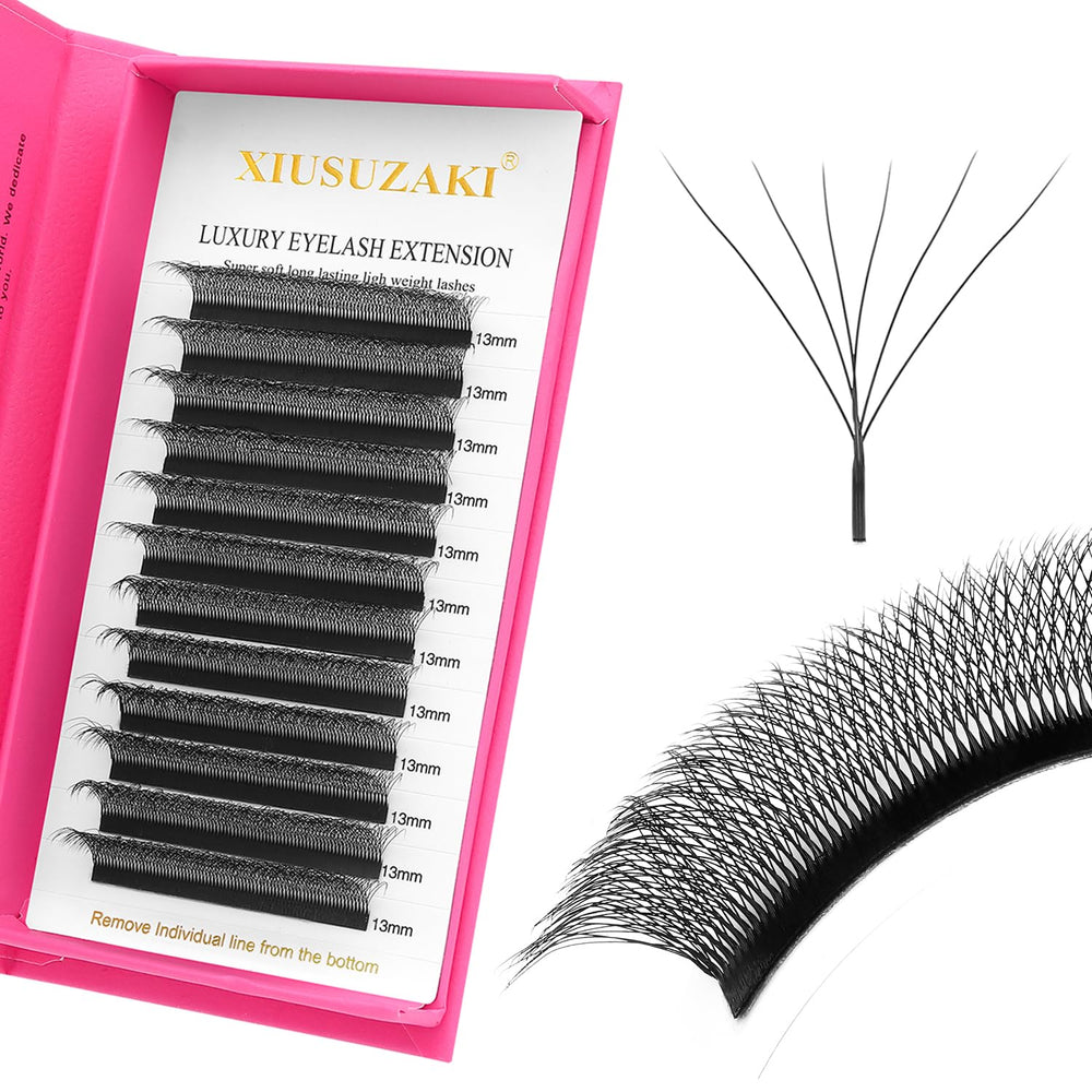 XIUSUZAKI lash extensions 6D tray with mixed 8-15mm lengths for versatile looks.