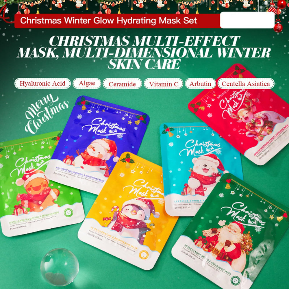Xiuxixu christmas-designs masks packaging featuring Santa and trees.