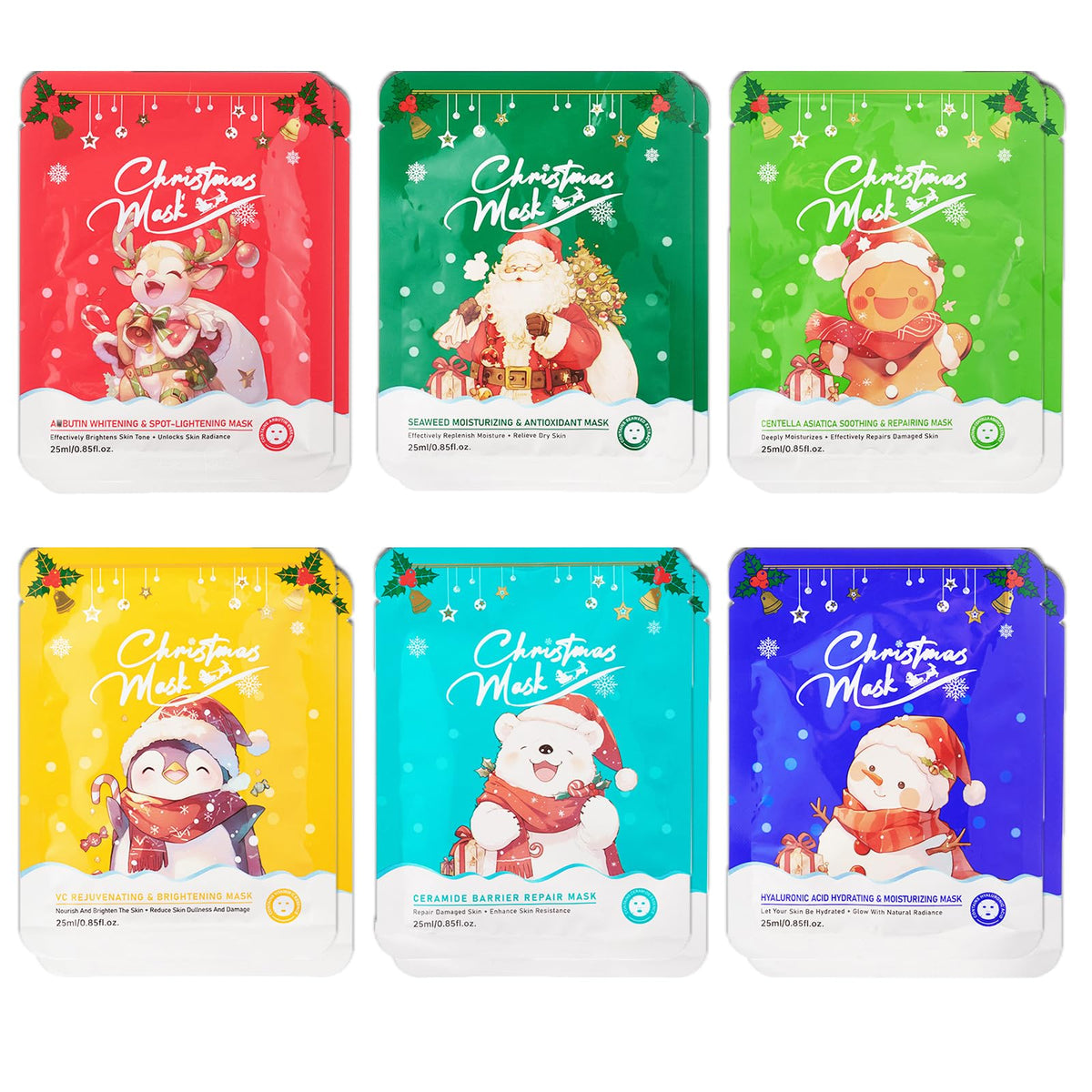 Xiuxixu Christmas mask pack front shows festive design for gifting and self-care.
