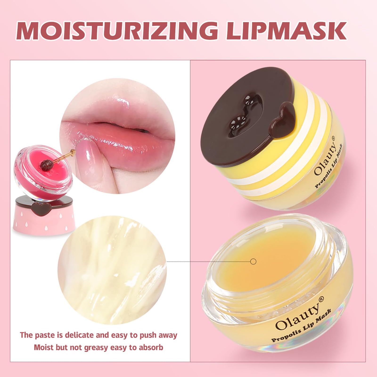 Xiuxixu propolis lip mask jar texture highlights rich moisture and quick absorption.