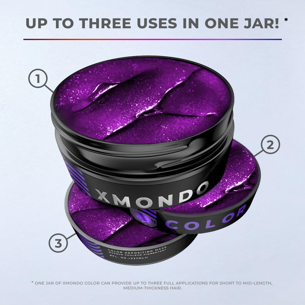XMONDO Color Amethyst deposting mask vanity shot suggesting bold color results