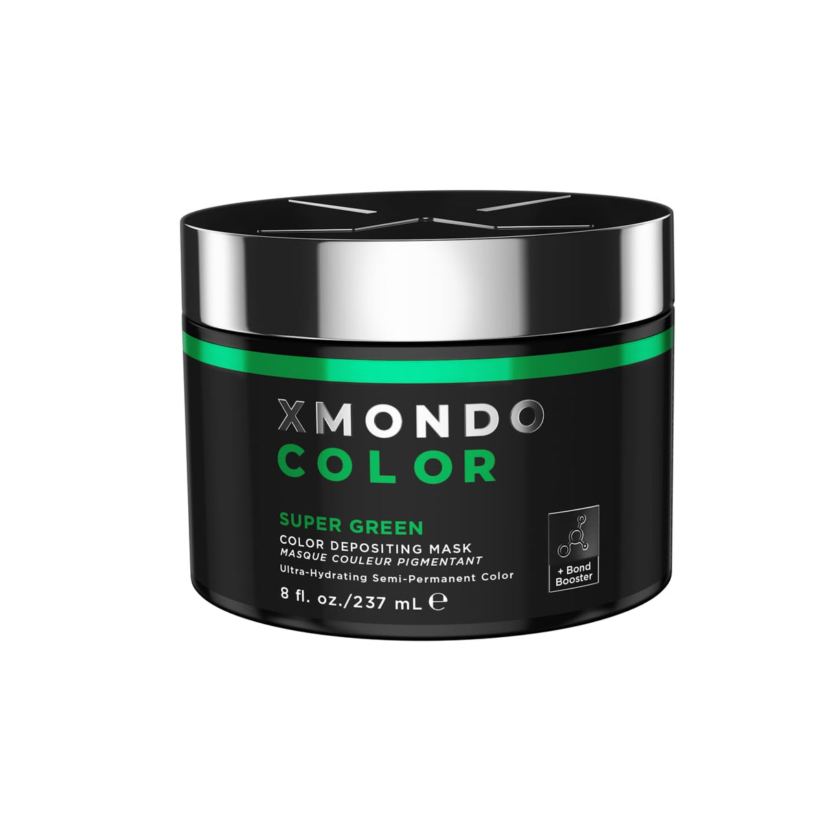XMONDO Color Super Green deposit mask bottle delivers vibrant pigment and hydration.