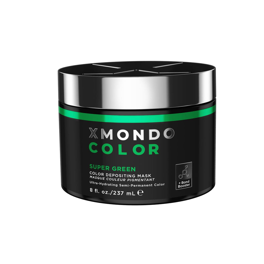 XMONDO Color Super Green deposit mask bottle delivers vibrant pigment and hydration.
