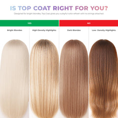 XMONDO Hair 5-Minute Top Coat platinum swatches show soft pastel results for lighter bases.