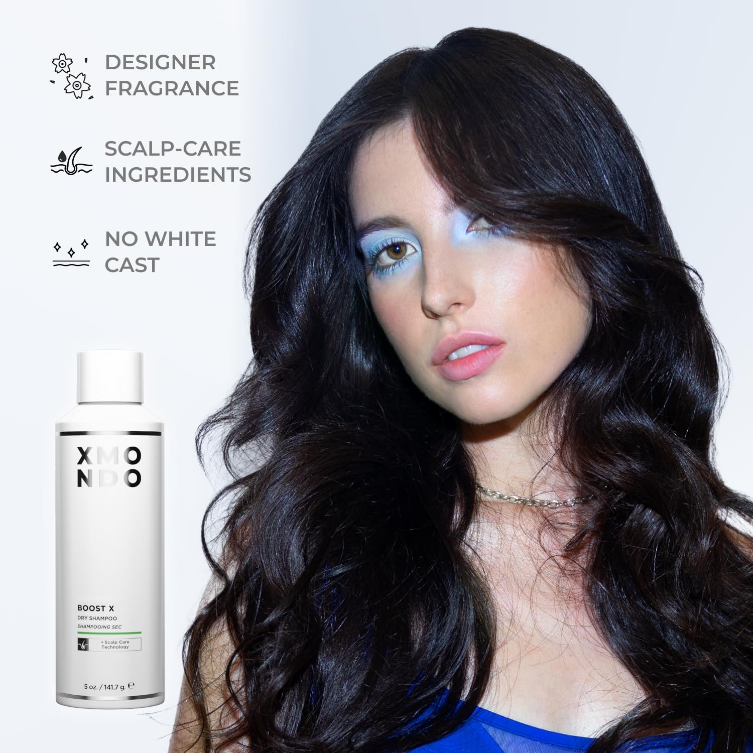 XMONDO Hair BOOST X spray can demonstrates root application for instant lift and freshness