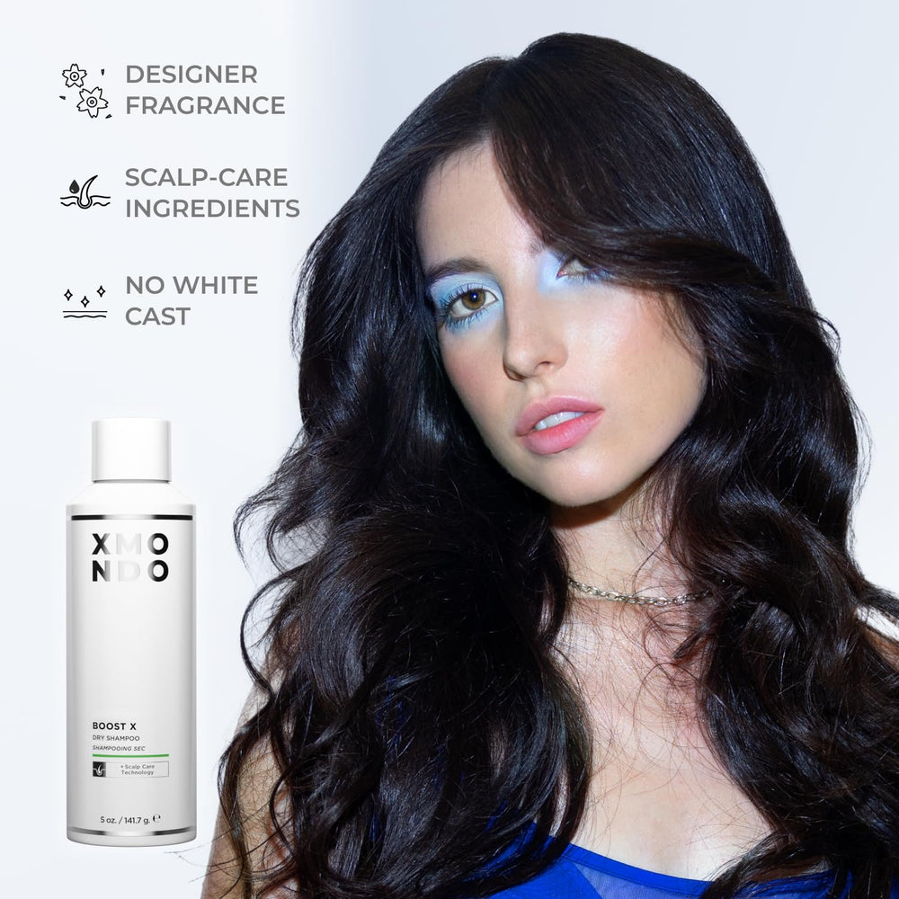 XMONDO Hair BOOST X spray can demonstrates root application for instant lift and freshness