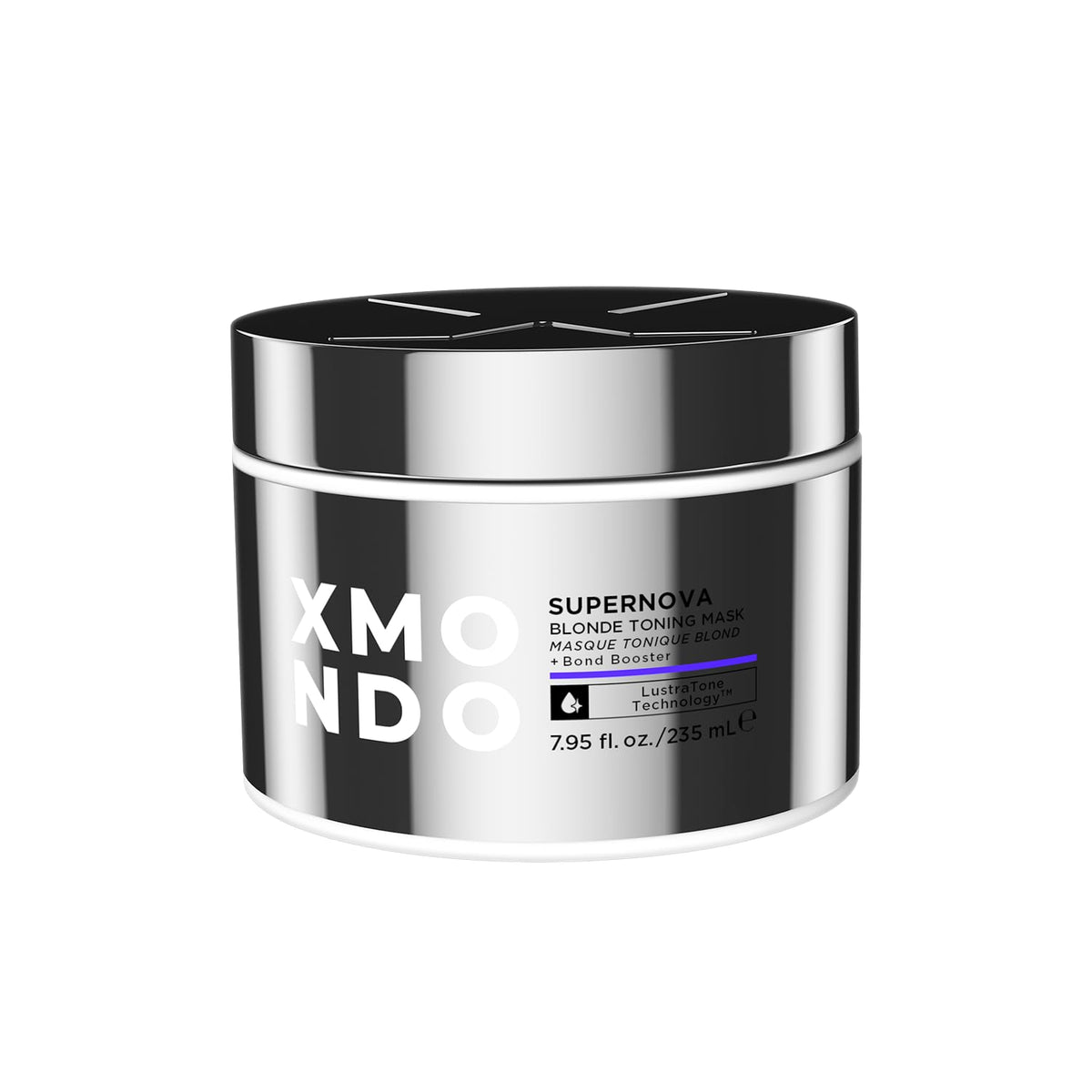XMONDO Supernova Blonde Toning Mask jar closeup shows rich formula for toned, hydrated hair