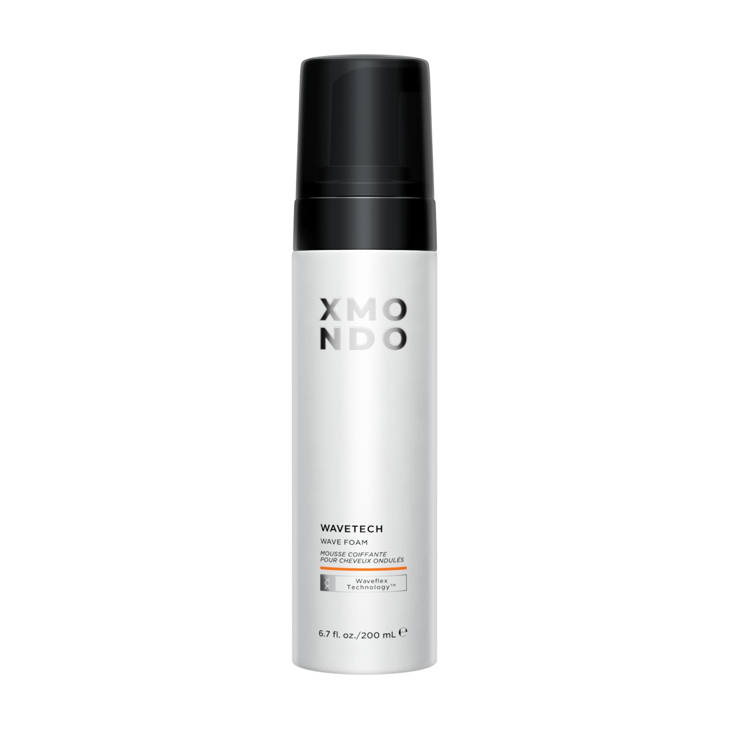 XMONDO Wave Foam bottle closeup, vegan formula for defined, frizz-free waves.