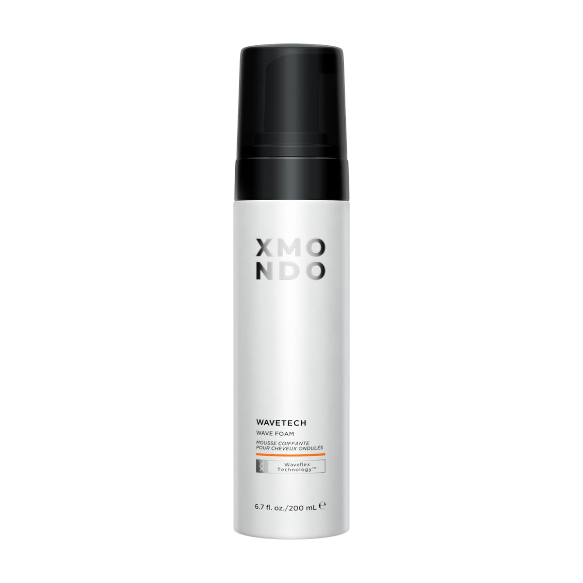 XMONDO Wave Foam bottle closeup, vegan formula for defined, frizz-free waves.