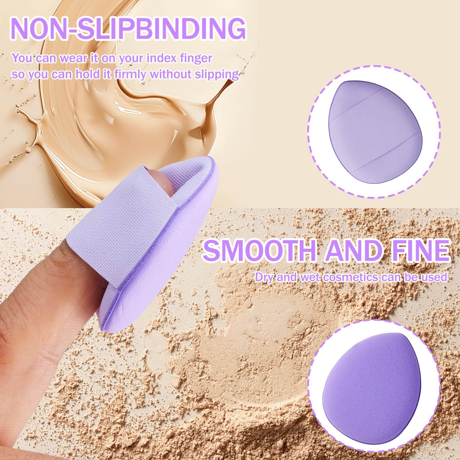 XMOSNZ beauty egg sponge in close-up, comfortable grip for easy blending.