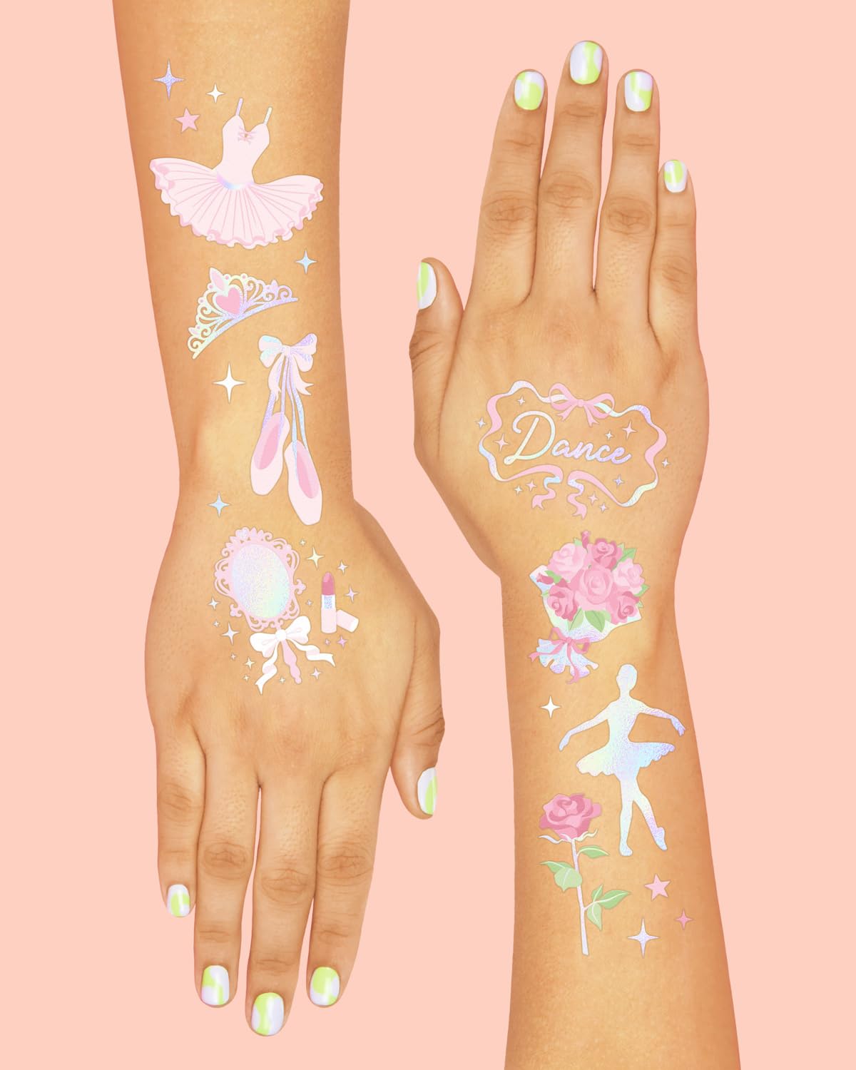 xo, Fetti back-of-sheet instructions simplify applying designs on skin.