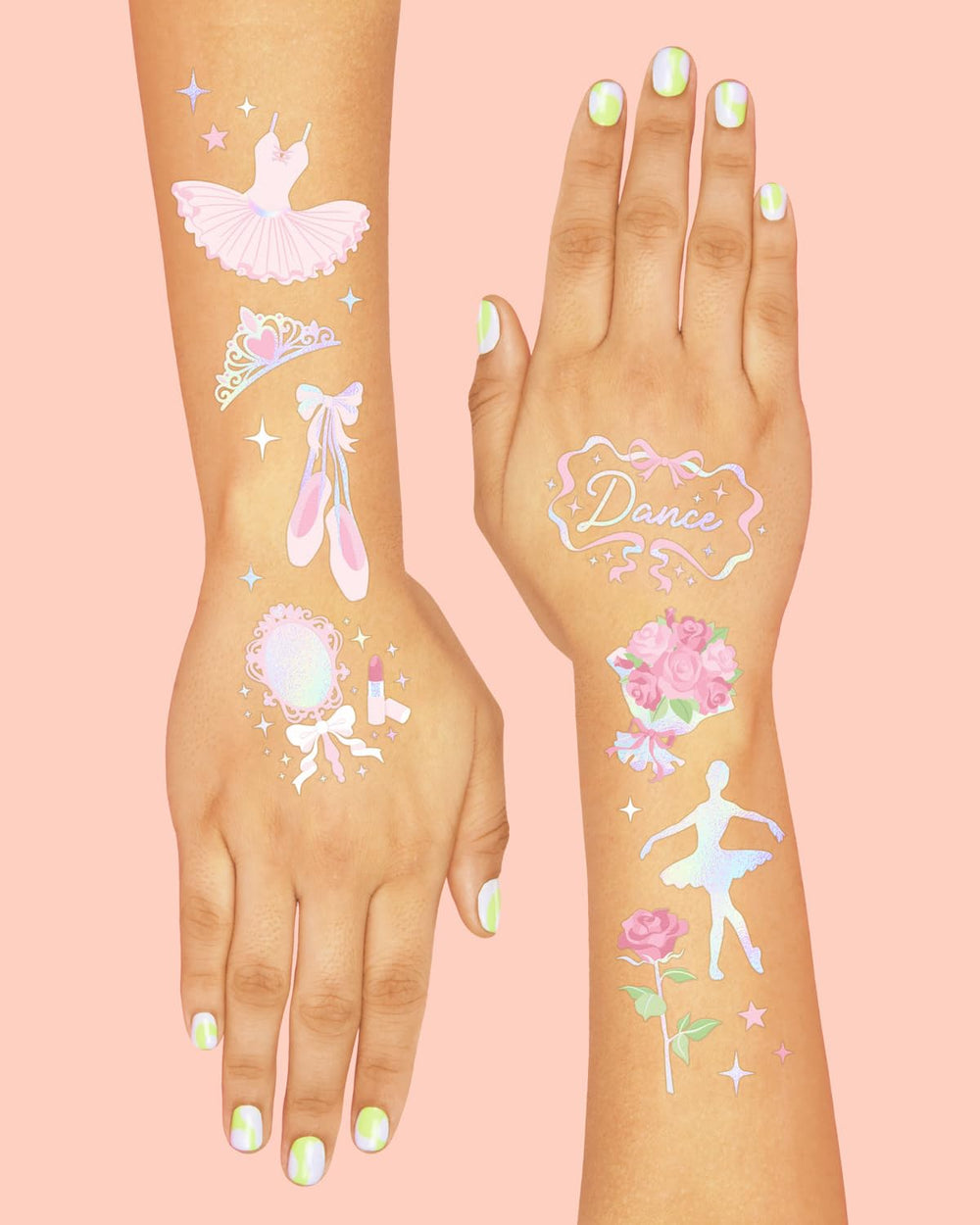 xo, Fetti back-of-sheet instructions simplify applying designs on skin.