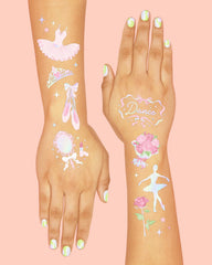 xo, Fetti back-of-sheet instructions simplify applying designs on skin.