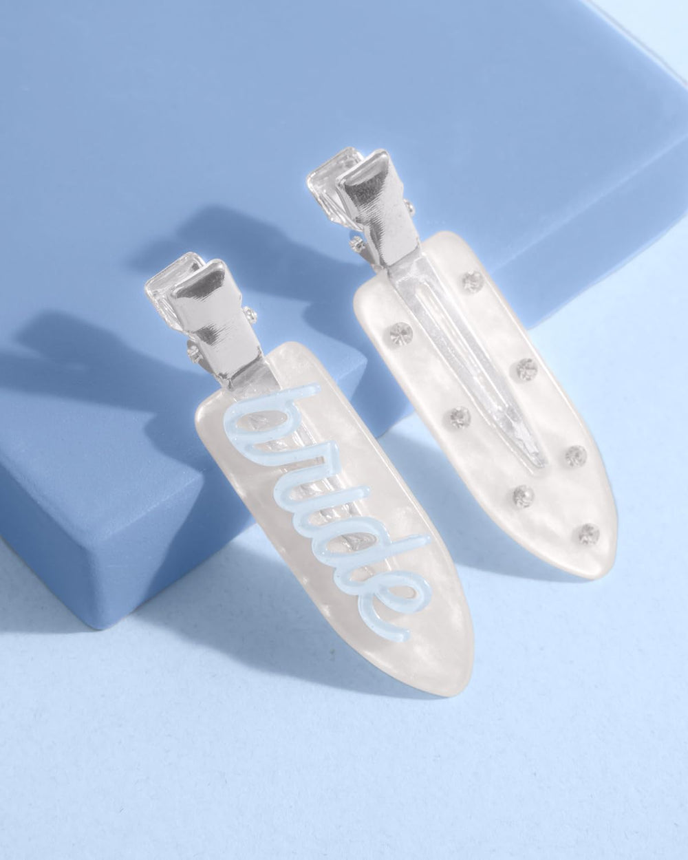 xo, Fetti blue cursive bride details clip adds chic charm for weddings.