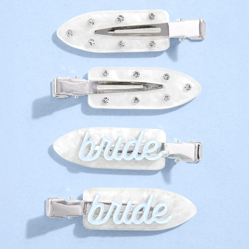 xo, Fetti bride beauty clips in white acrylic for a chic bridal look and photos.