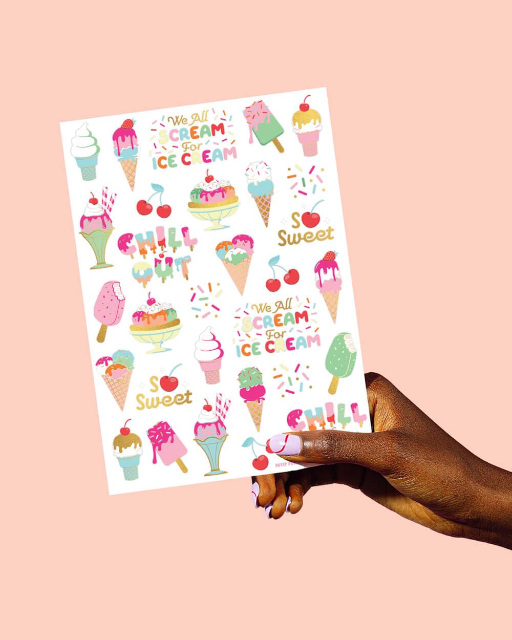 xo, fetti ice cream tattoos - easy-apply sheets for quick party activities.