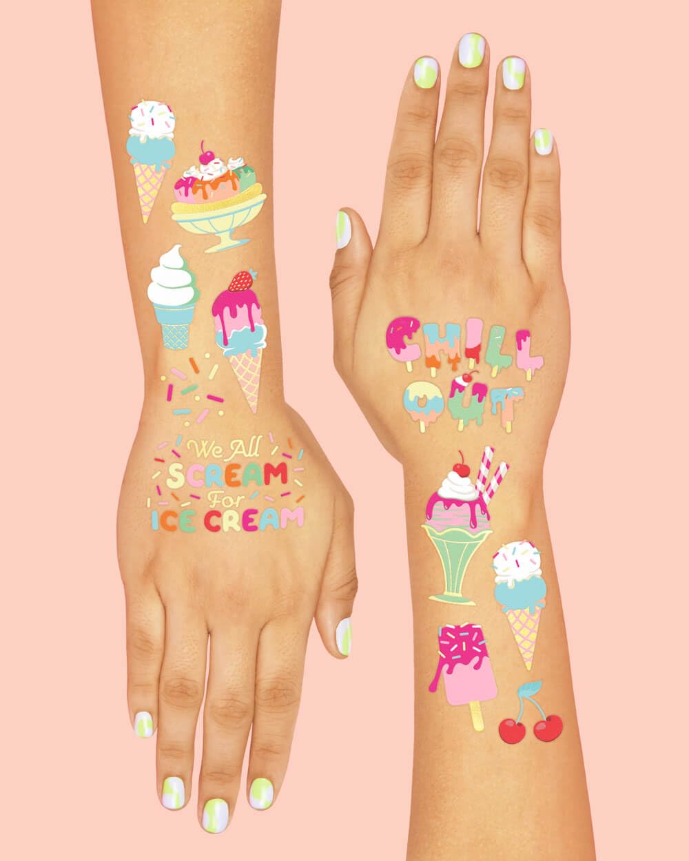 xo, fetti ice cream tattoos - glitter confetti designs for sparkling keepsakes.