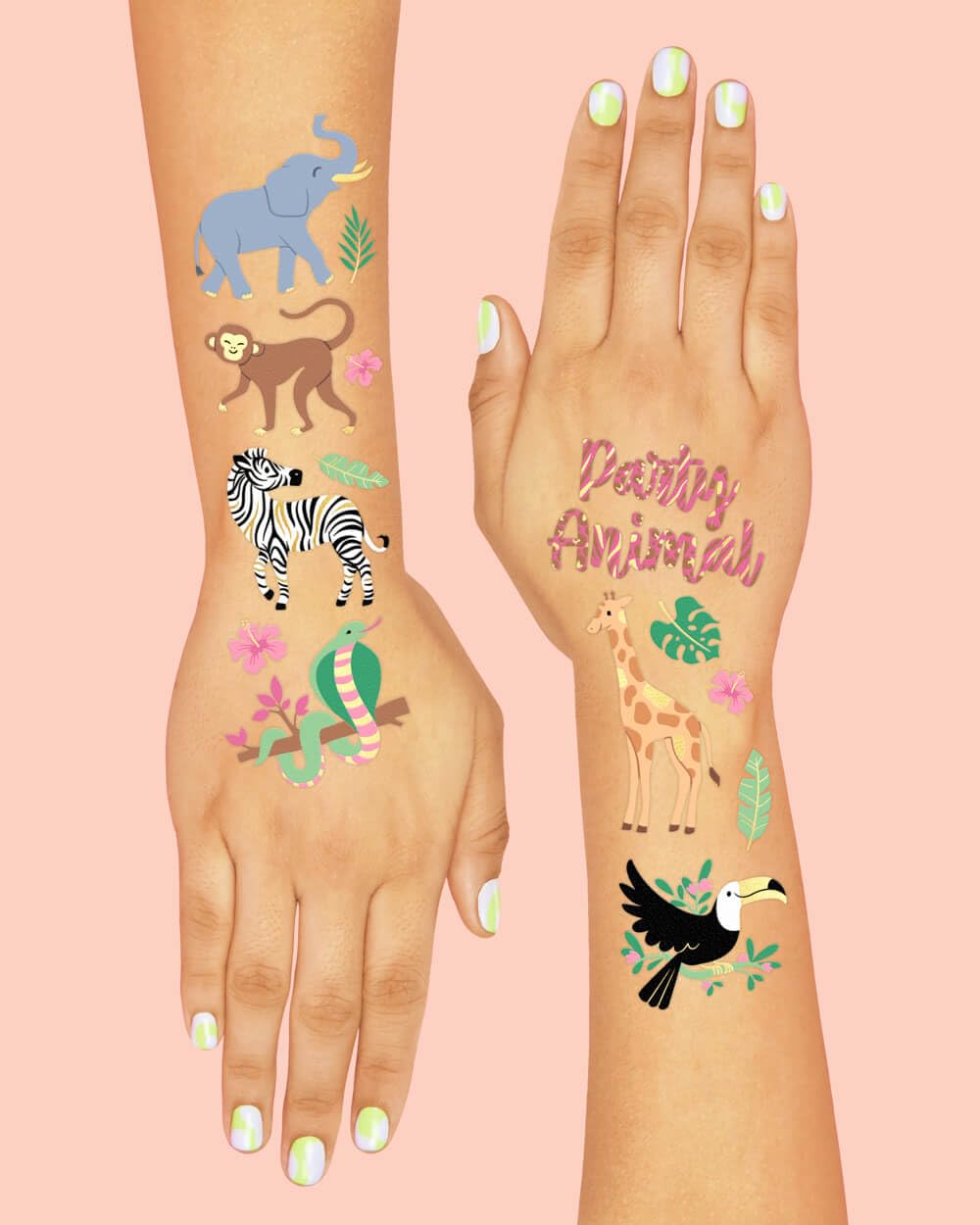 xo, Fetti jungle tattoos come on 8.25 by 6 inch sheets for easy sizing
