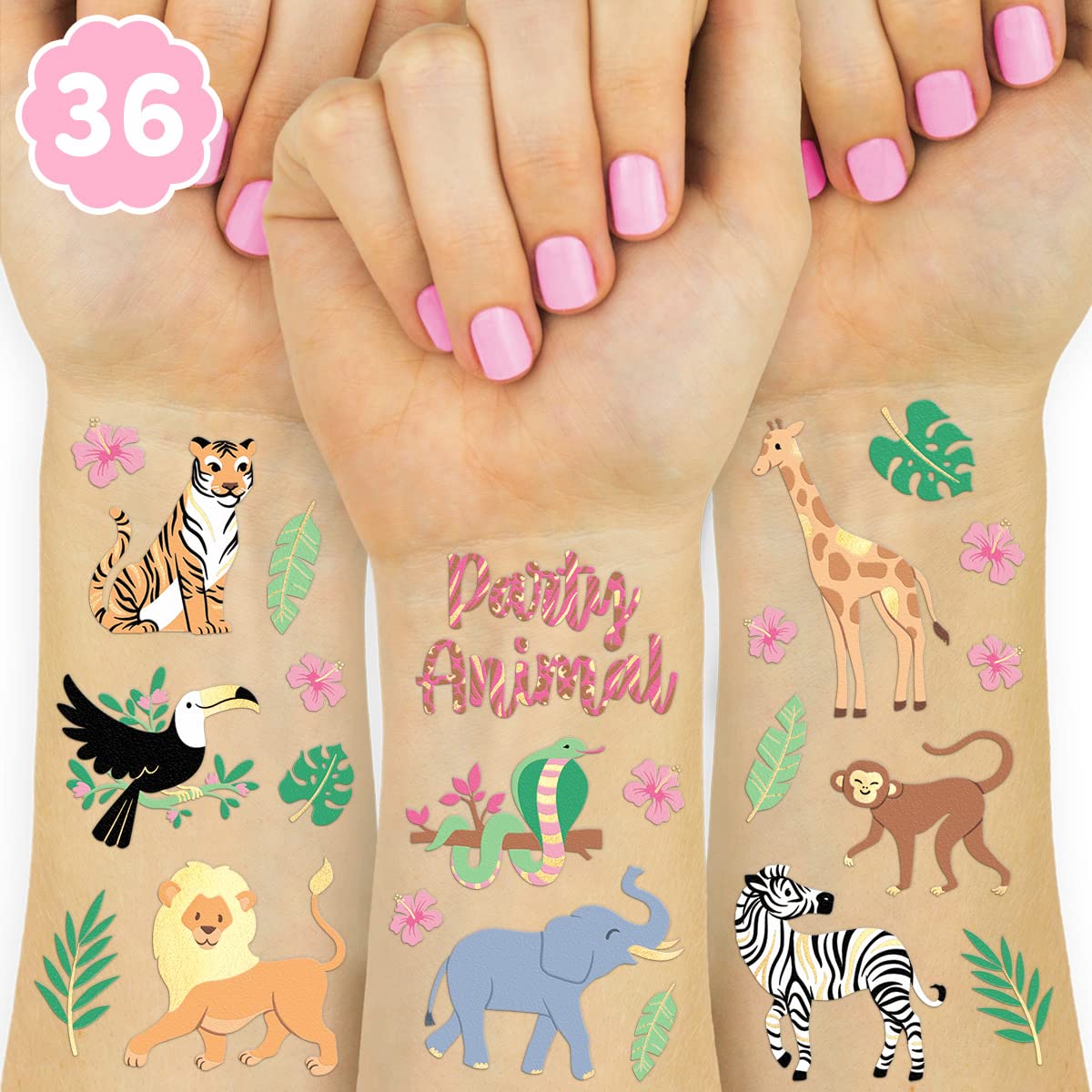 xo, Fetti jungle tattoos two sheets featuring 36 designs for party favors