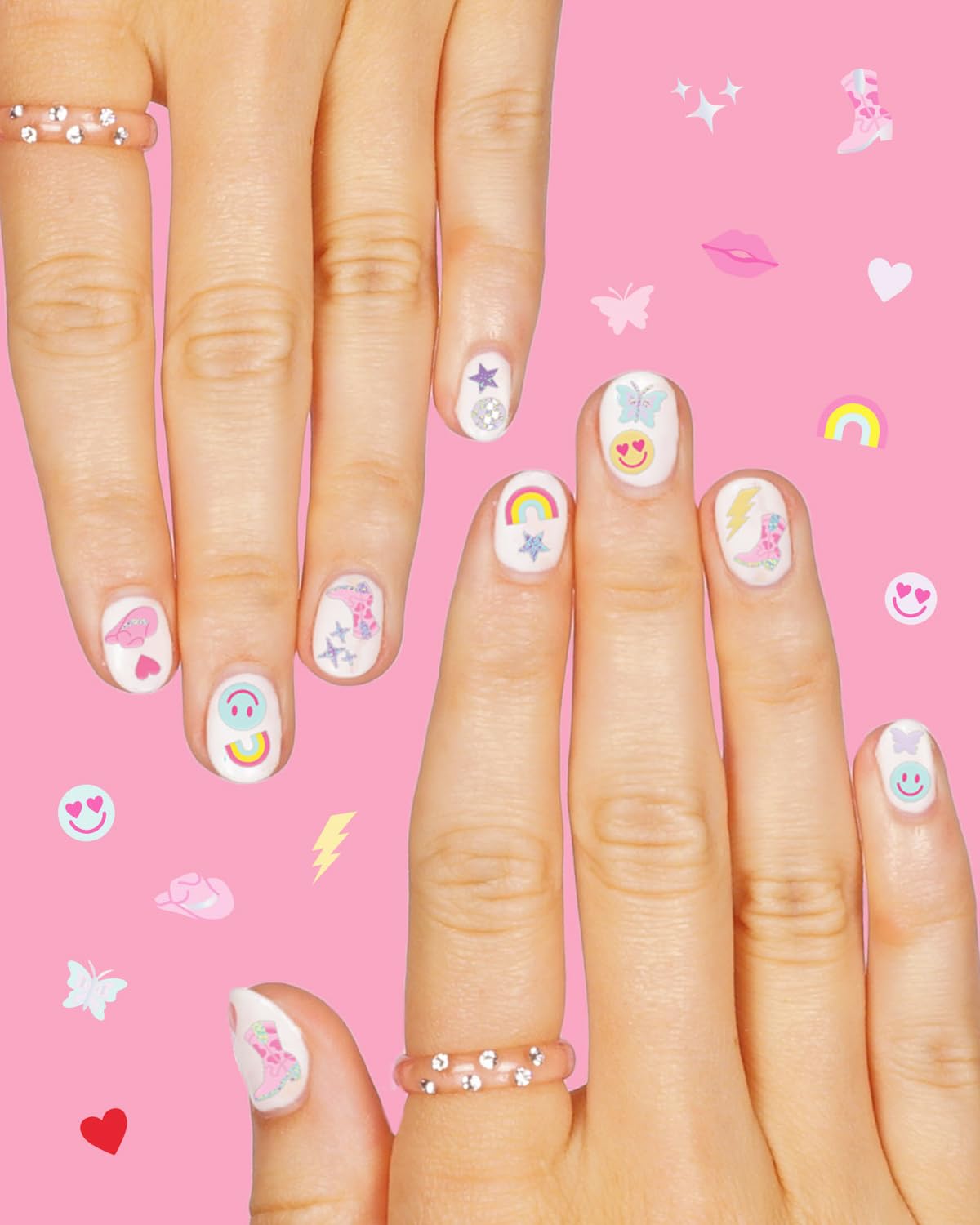 xo, Fetti nail stickers adhesive back for easy placement on nails.