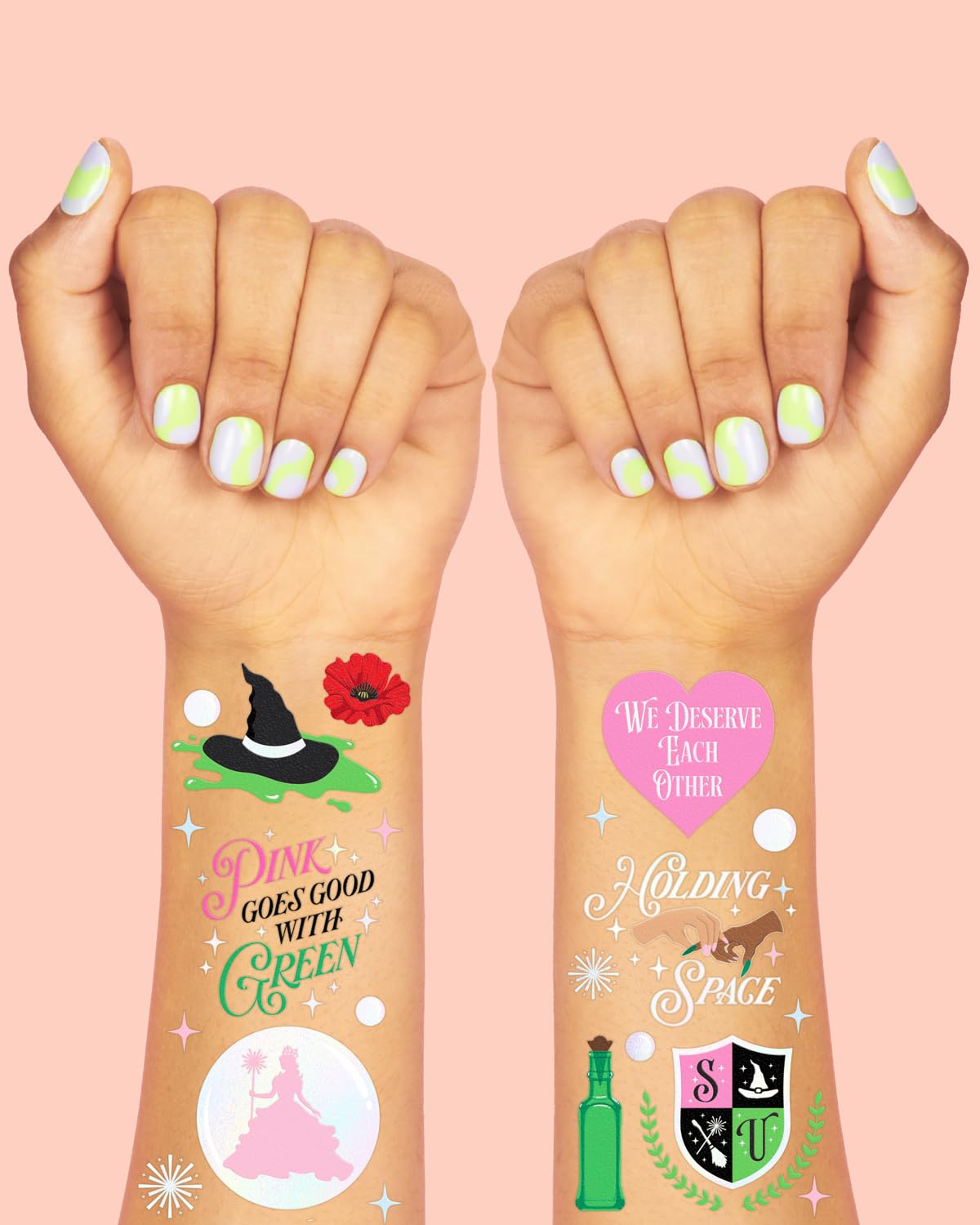xo, Fetti pink-green designs show elixir motifs for kid-friendly accents