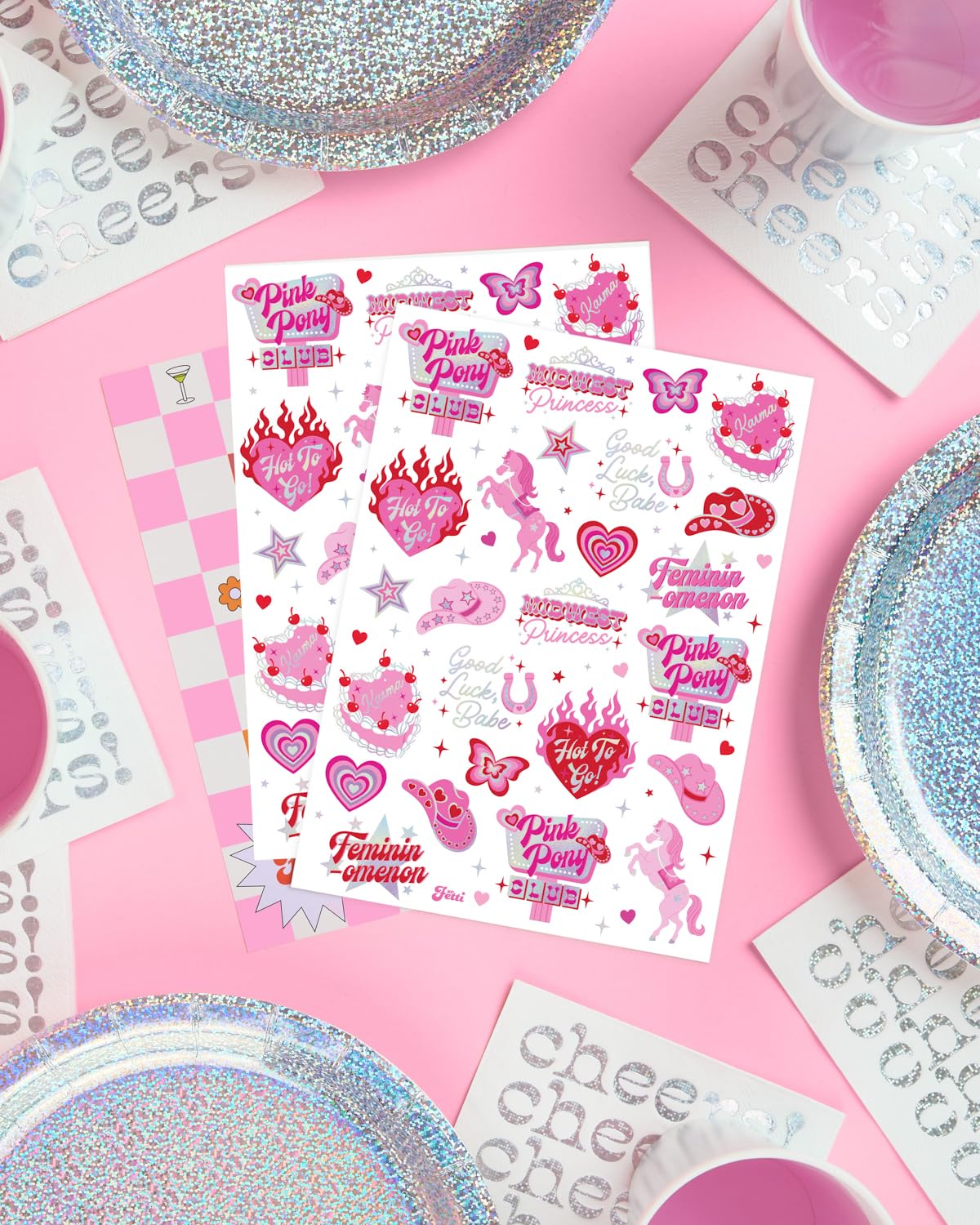 xo, Fetti pink pony club iridescent foil details tattoos