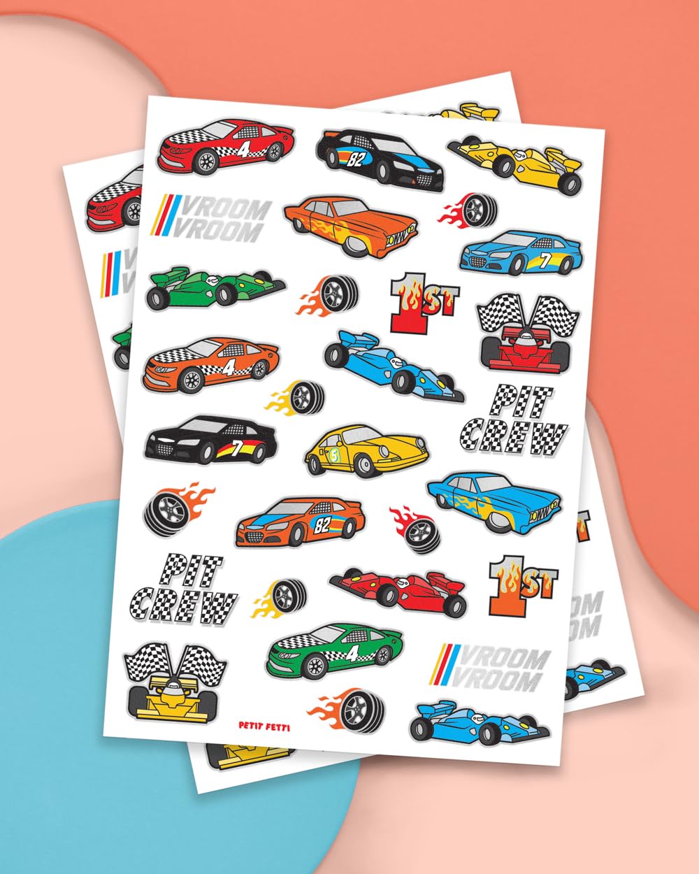 xo fetti race car tattoo close-up on skin, easy to apply for quick party prep