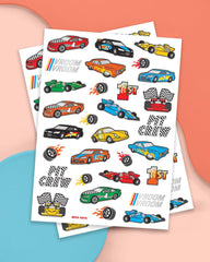 xo fetti race car tattoo close-up on skin, easy to apply for quick party prep