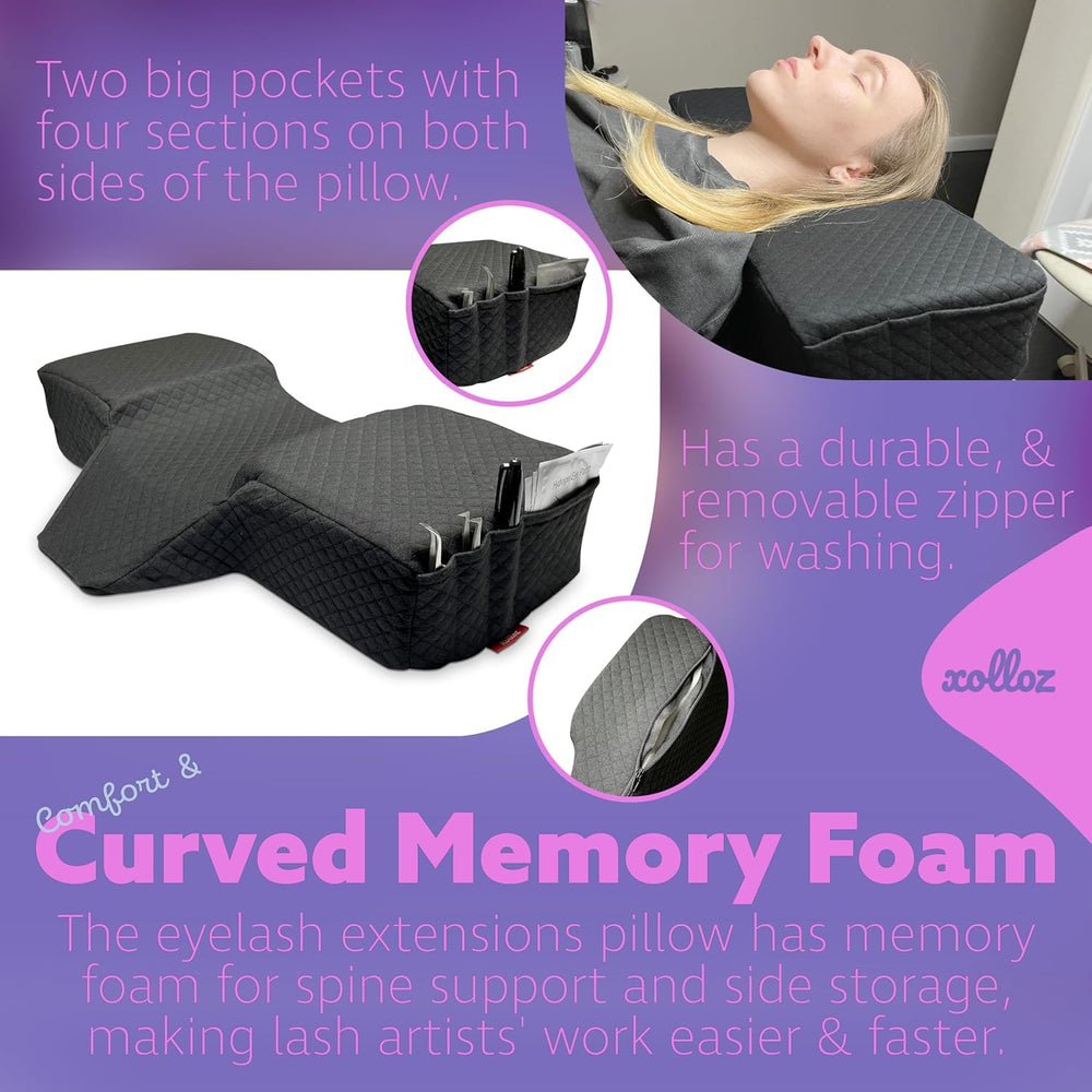 XOLLOZ Lash Pillow durable, washable cover keeps fabric fresh.