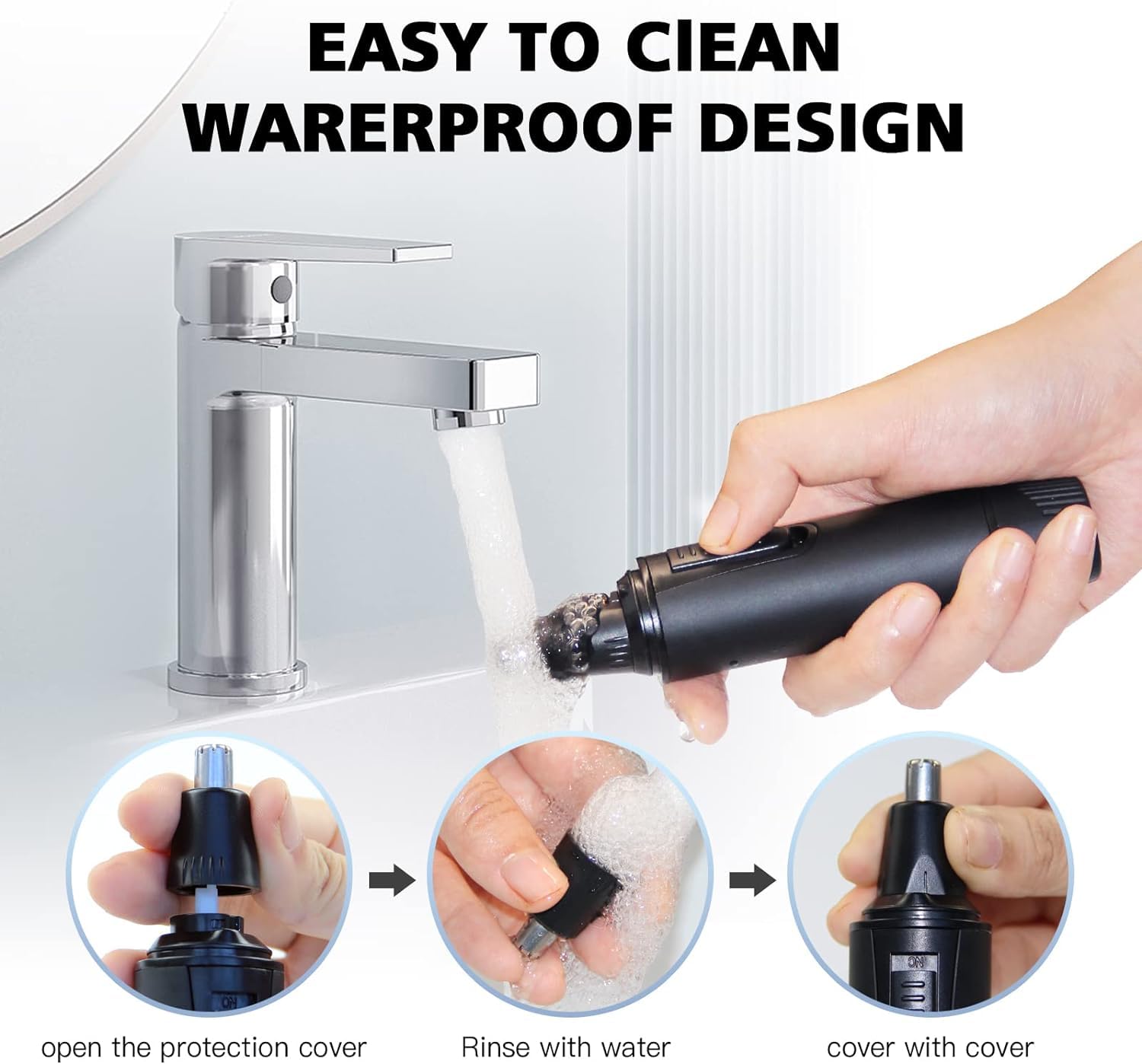 XOOMRSCP nose trimmer ink black dust-proof cap in use for maintenance