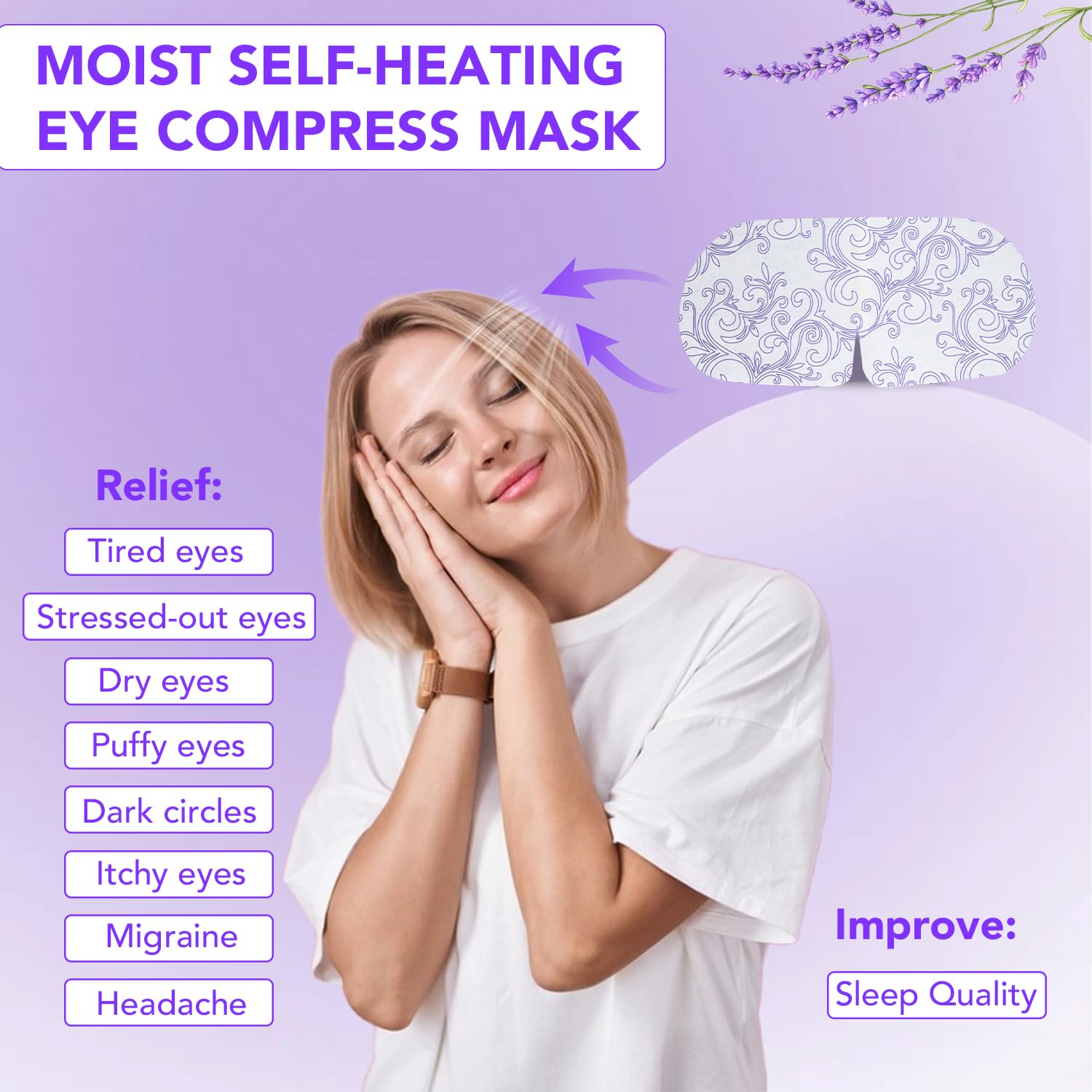 XPCARE self-heating eye mask close-up highlights comfortable fabric and warm relief.