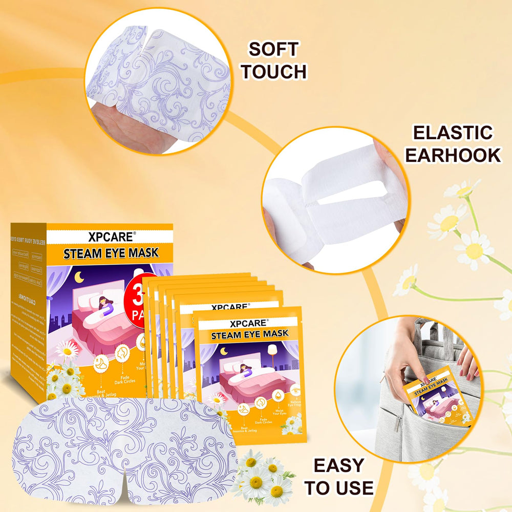 XPCARE steam eye mask travel case demonstrates portable warmth during flights or commutes