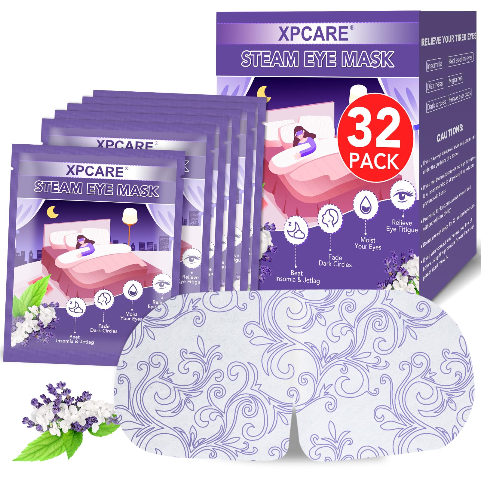 XPCARE steam eye masks packaging with lavender scent for on-the-go relief.