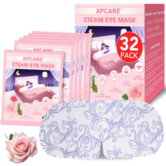 XPCARE rose steam eye masks packaging shows portable spa relief for busy days