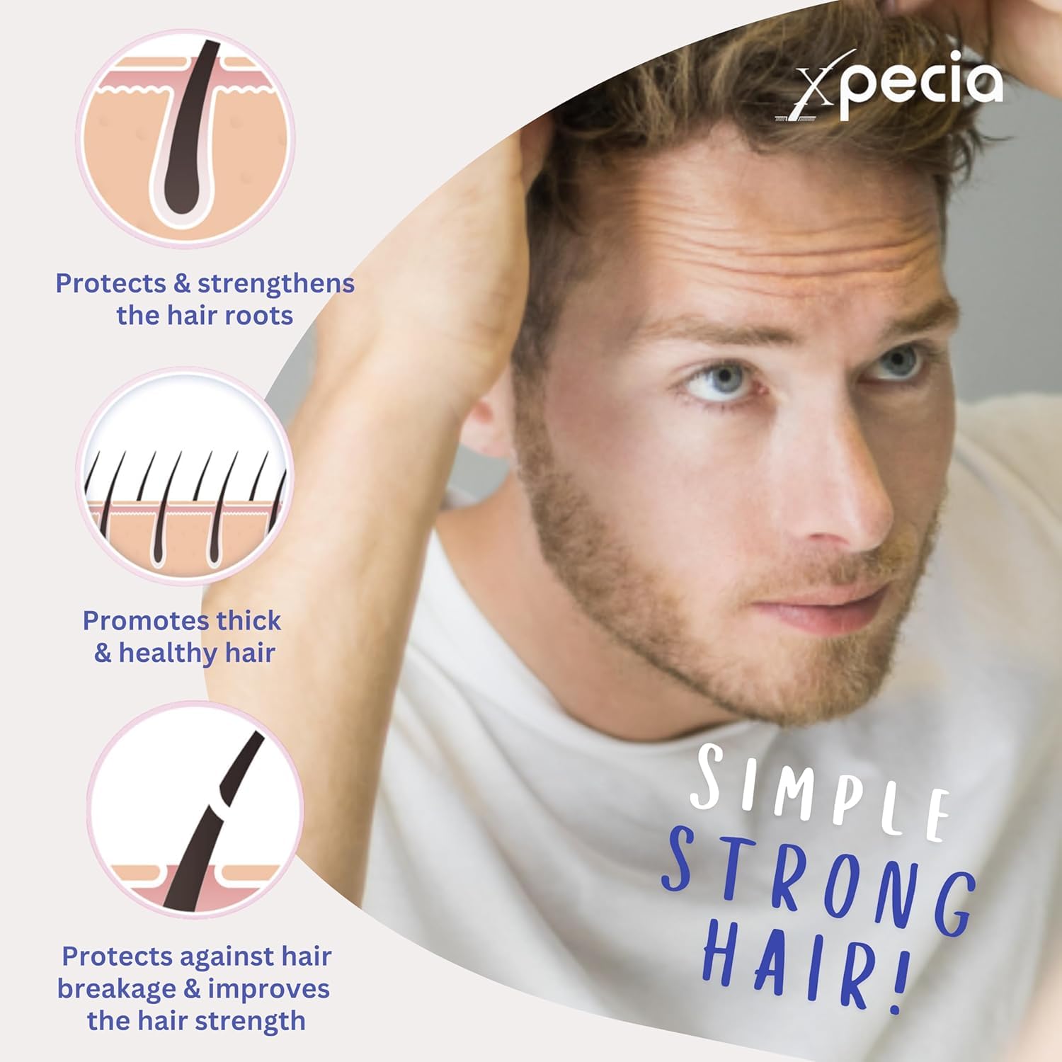 XPECIA for Men new hair growth formula tablets close-up suggests daily nourishment