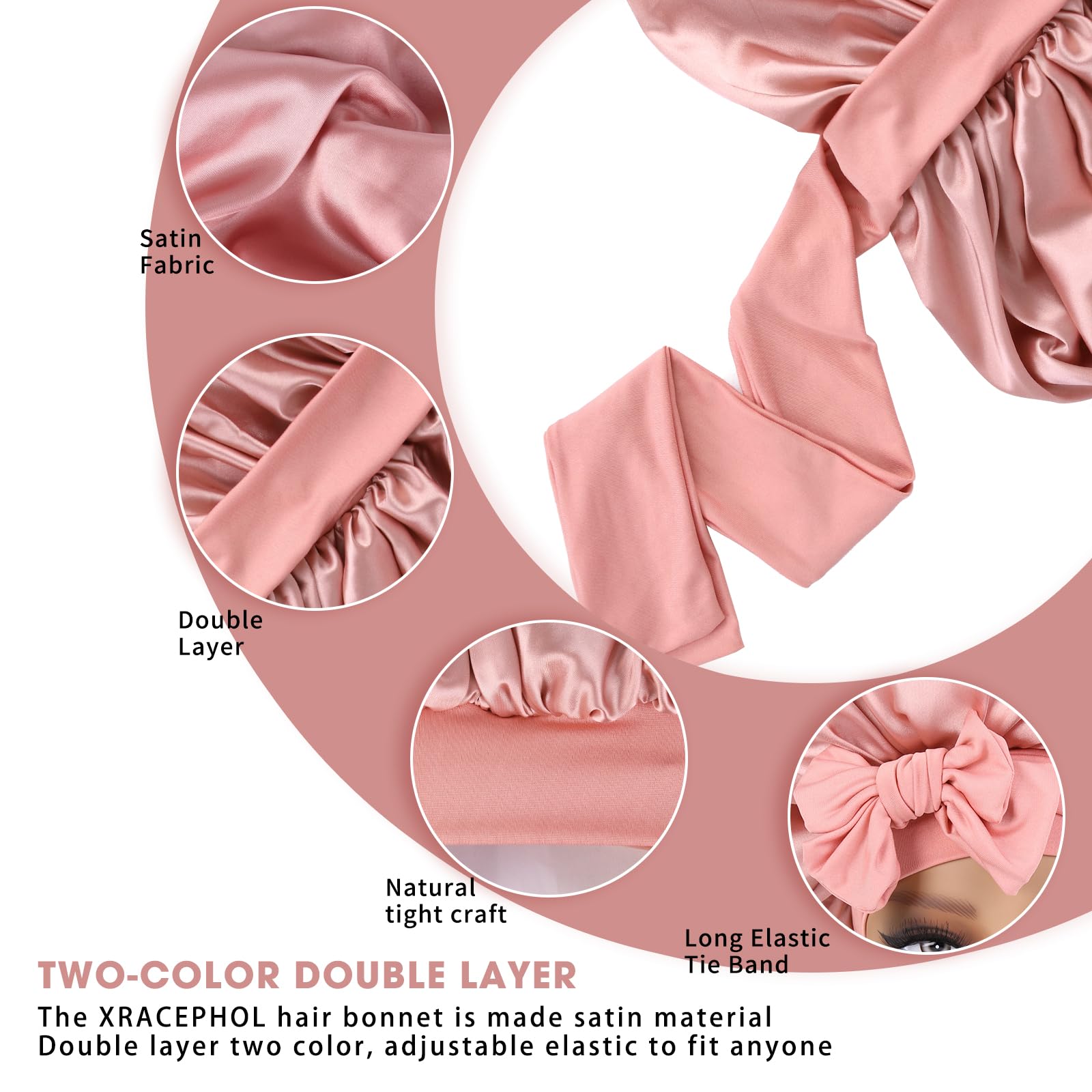 XRACEPHOL Silk Bonnet with adjustable tie for versatile nightwear and styling